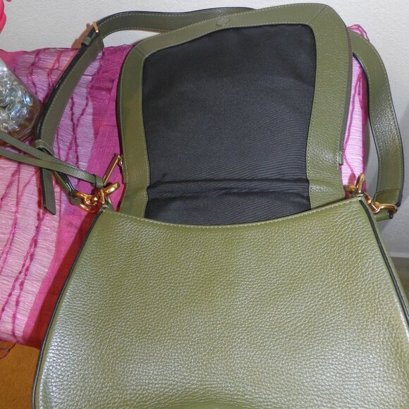 👜Marc Jacobs Recruit Nomad Saddle Pebble Leather Army Green Crossbody Bag 👜 - Picture 5 of 16